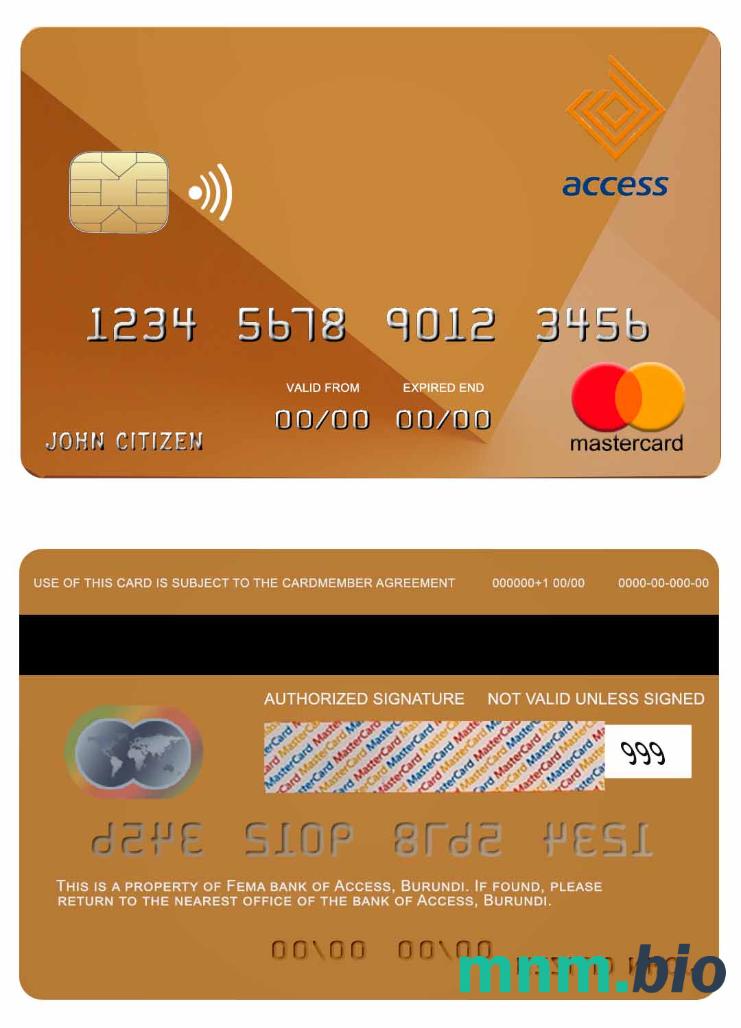Burundi Access bank przykład karty mastercard w formacie PSD